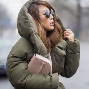 Green Padded Jacket With A Hood